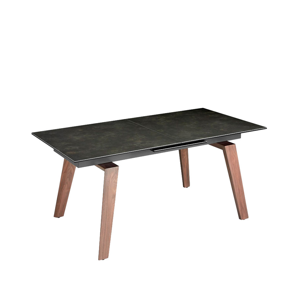Обеденный раздвижной стол из керамогранита и дерева орехового цвета