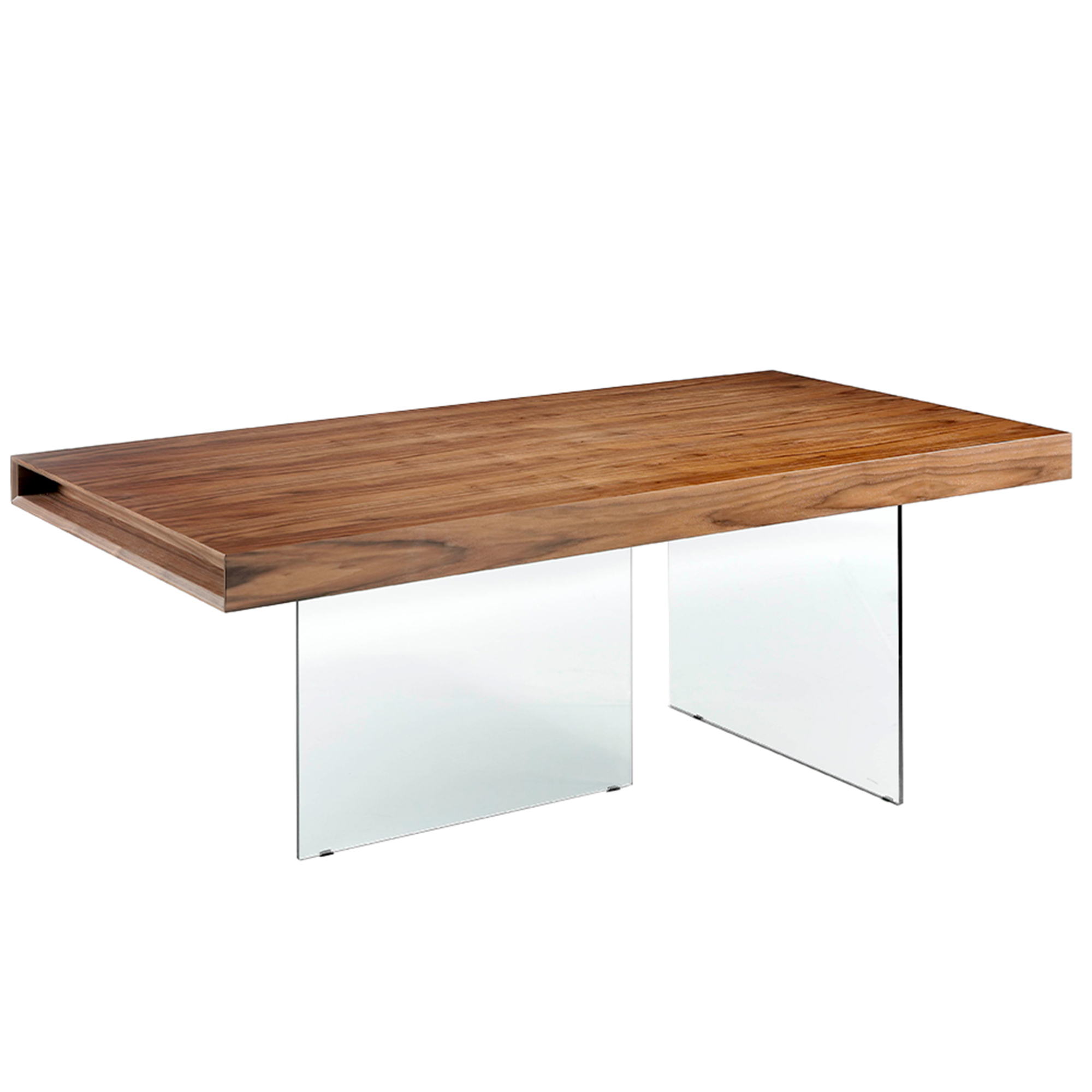 Walnut wood dining table and tempered glass