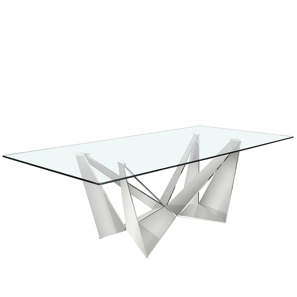 Обеденный стол из закаленного стекла и хромированной стали