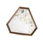 Porcelain marble and walnut triangular corner table