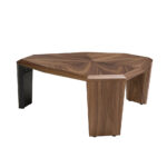 Asymmetrical coffee table in walnut and black pvc