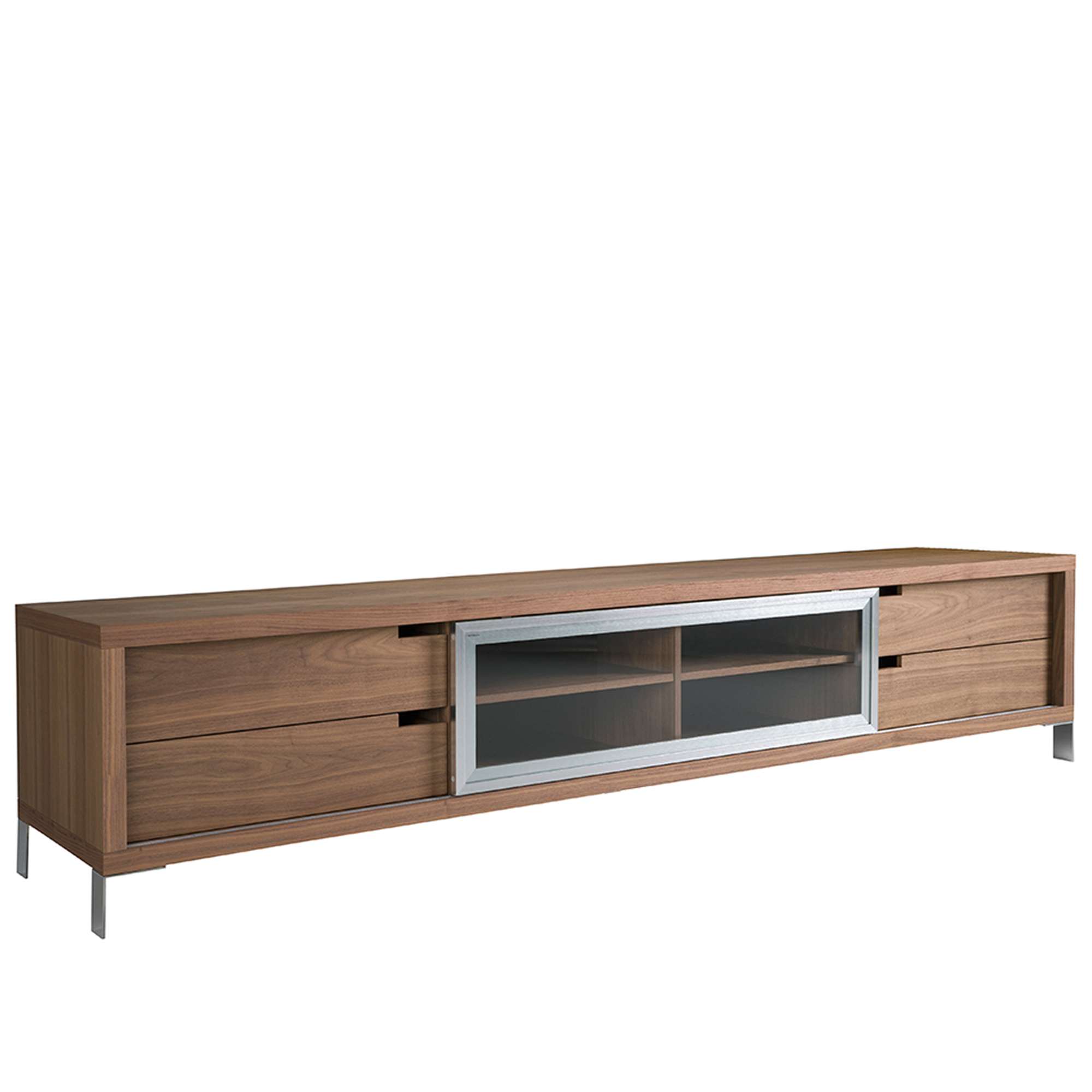 Walnut wood and chromed steel TV cabinet