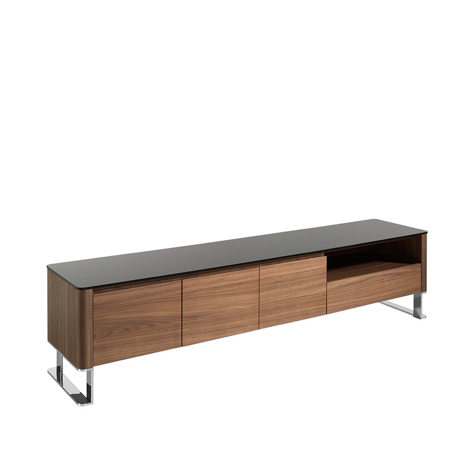 Mueble TV de madera Nogal y tapa cristal templado negro