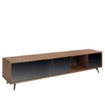 Mueble TV de madera Nogal y puertas cristal negro espejo