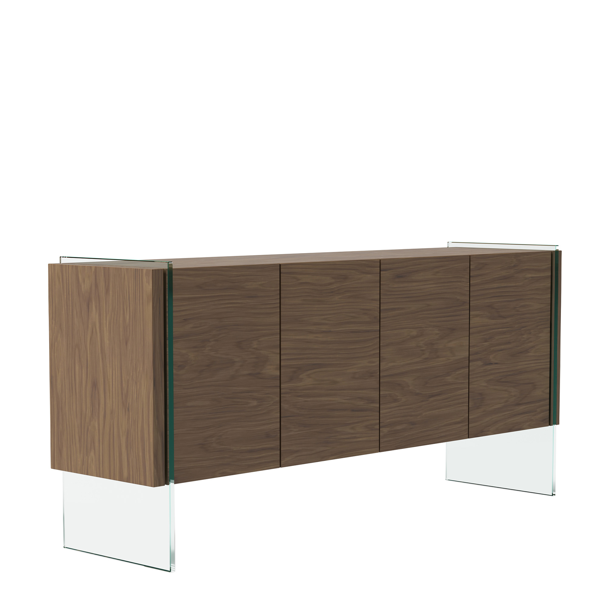 Walnut wood sideboard and tempered glass