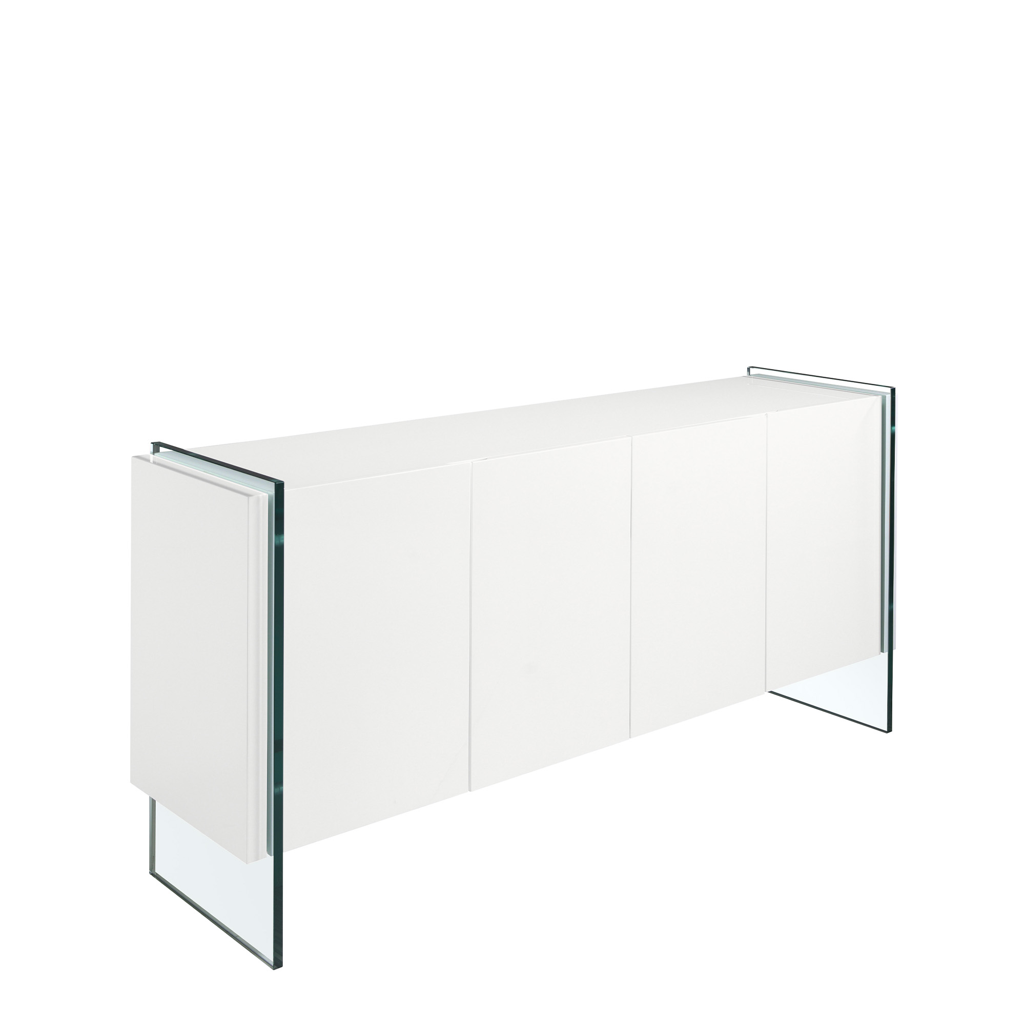 Weißes Holz Sideboard und gehärtetes Glas