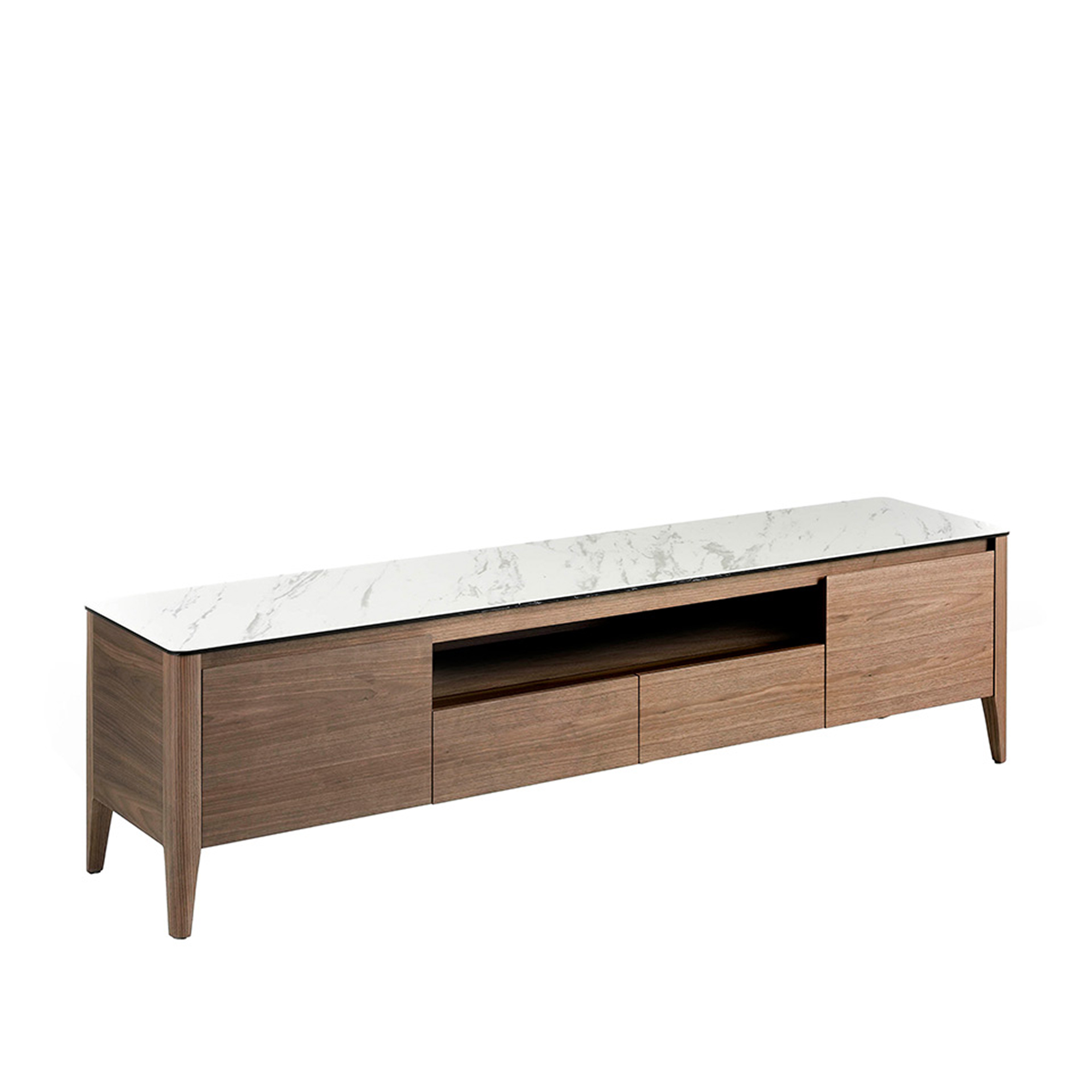 Mueble TV de madera Nogal y tapa porcelánico