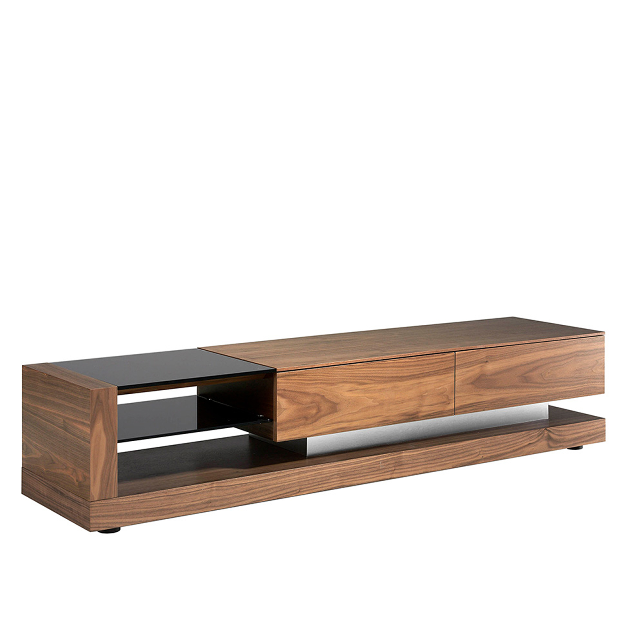 Mueble TV de madera Nogal y cristal tintado negro