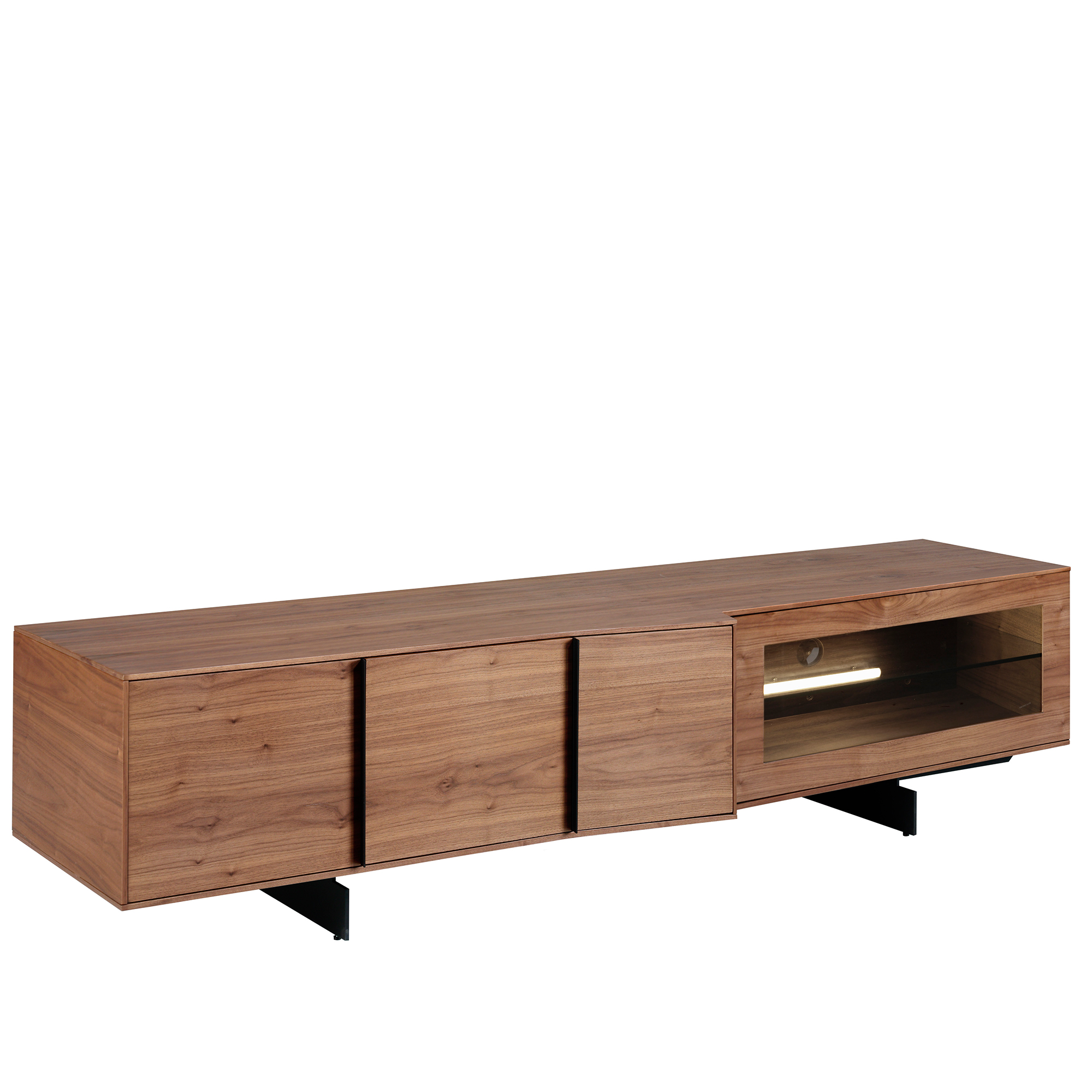 Walnut wood TV stand with interior led lighting