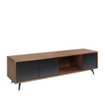 Mueble TV de madera Nogal y puertas cristal negro espejo