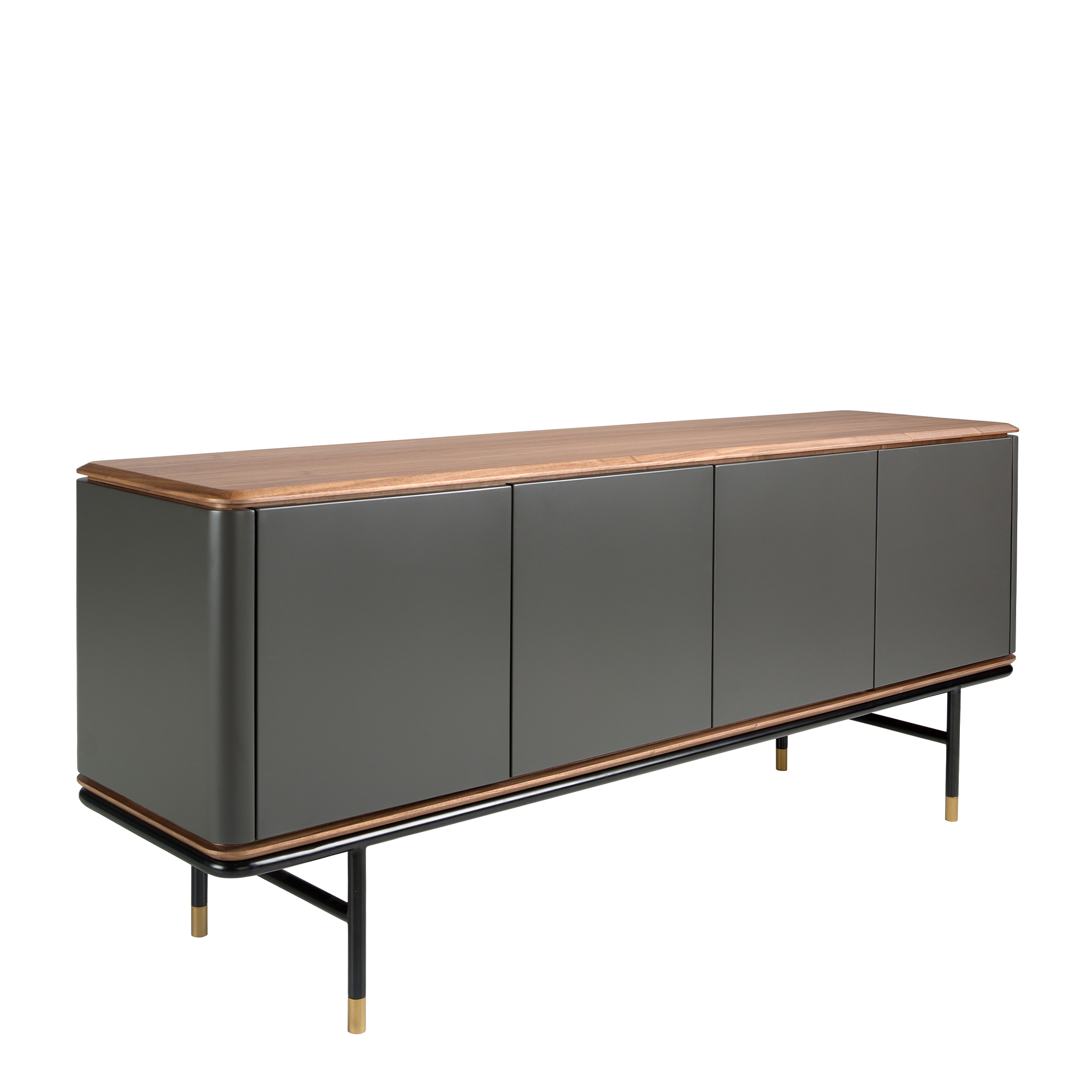 Sideboard in dark grey wood, black steel and walnut top