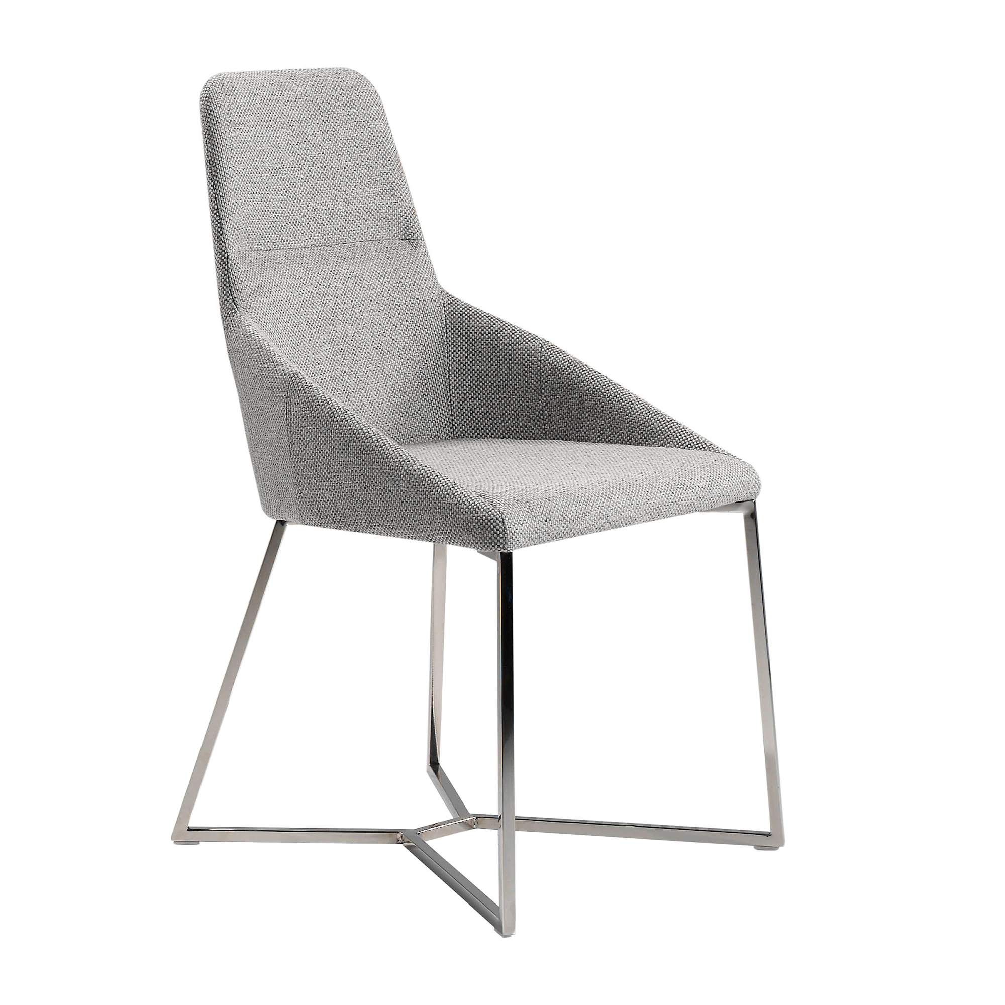 Chair upholstered in fabric with chrome steel legs