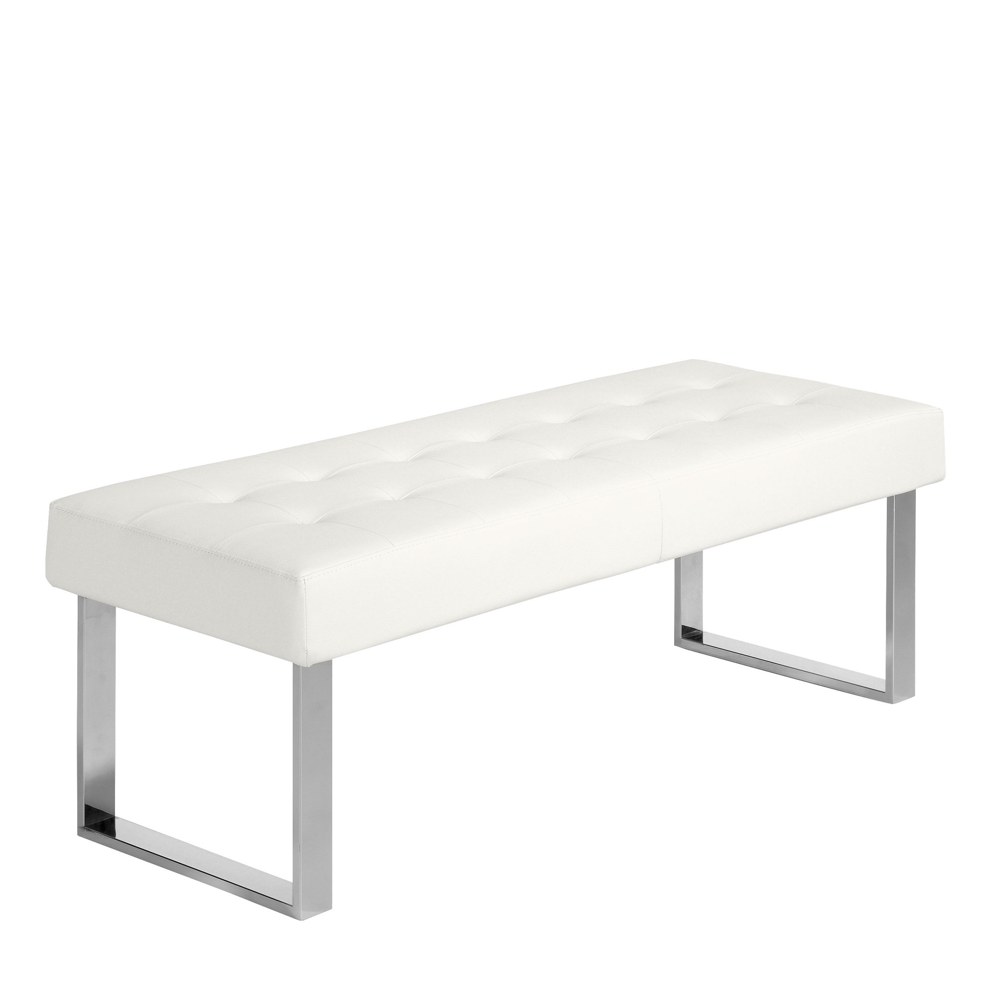 Upholstered bench in leatherette and chrome steel