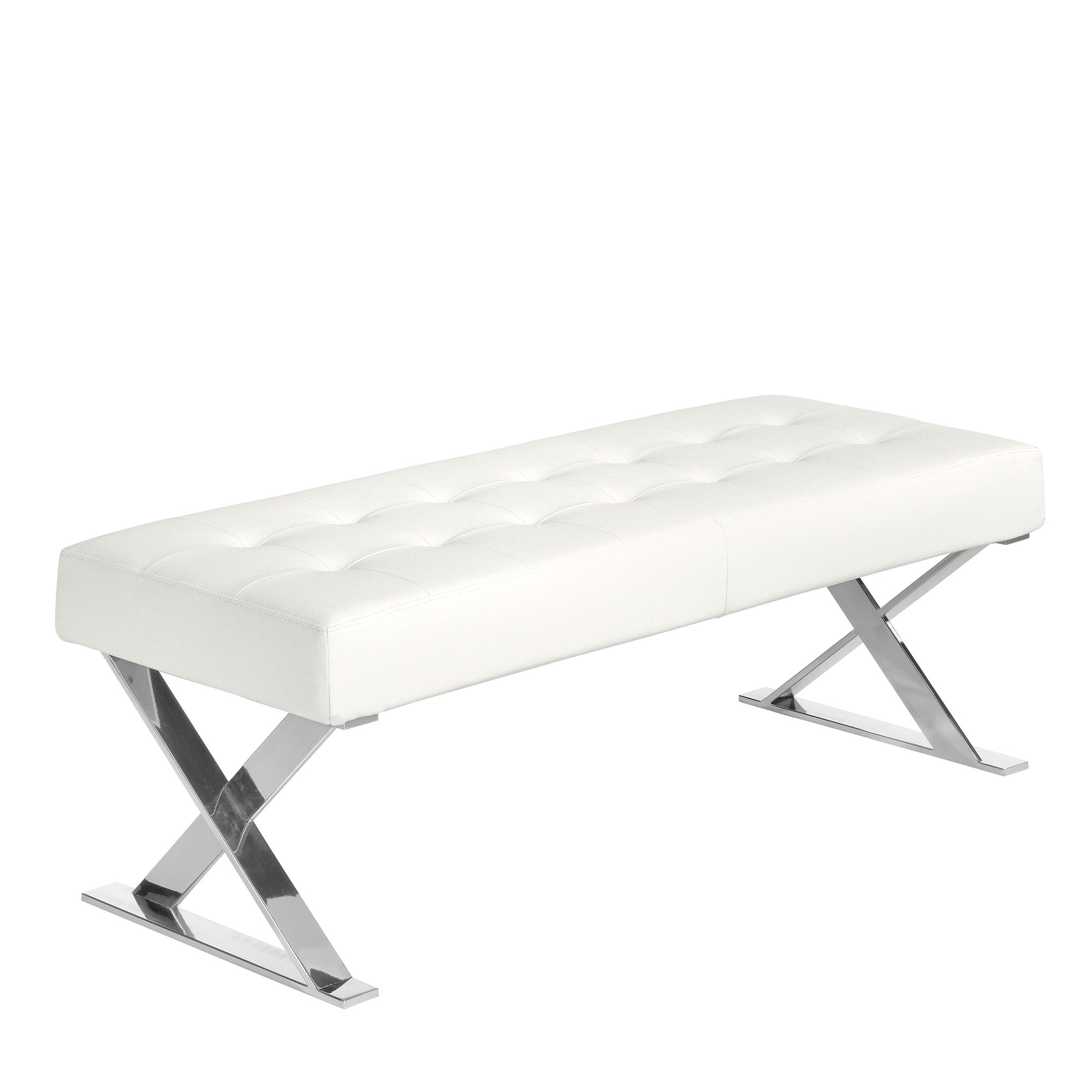 Upholstered bench in leatherette and chrome steel