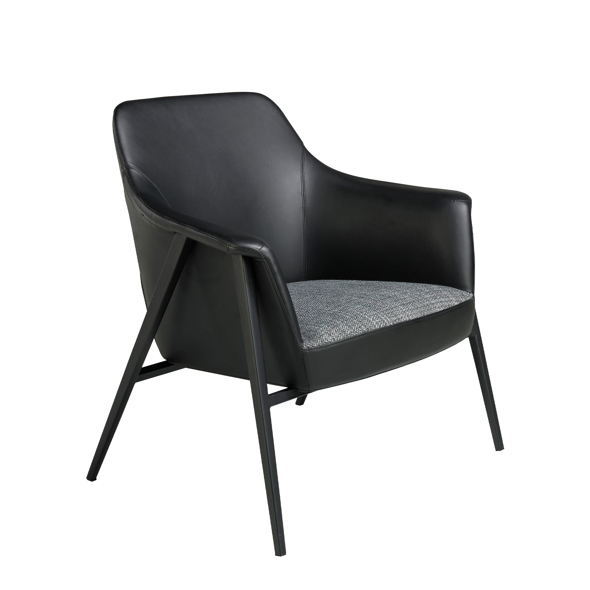 Кресло из мягкой ткани и экокожи с черной стальной конструкцией