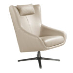 Swivel armchair with cushion upholstered in leather
