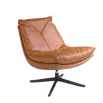 Swivel armchair upholstered in leather and black steel structure.