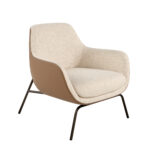 Fabric and eco-leather upholstered armchair with black steel legs