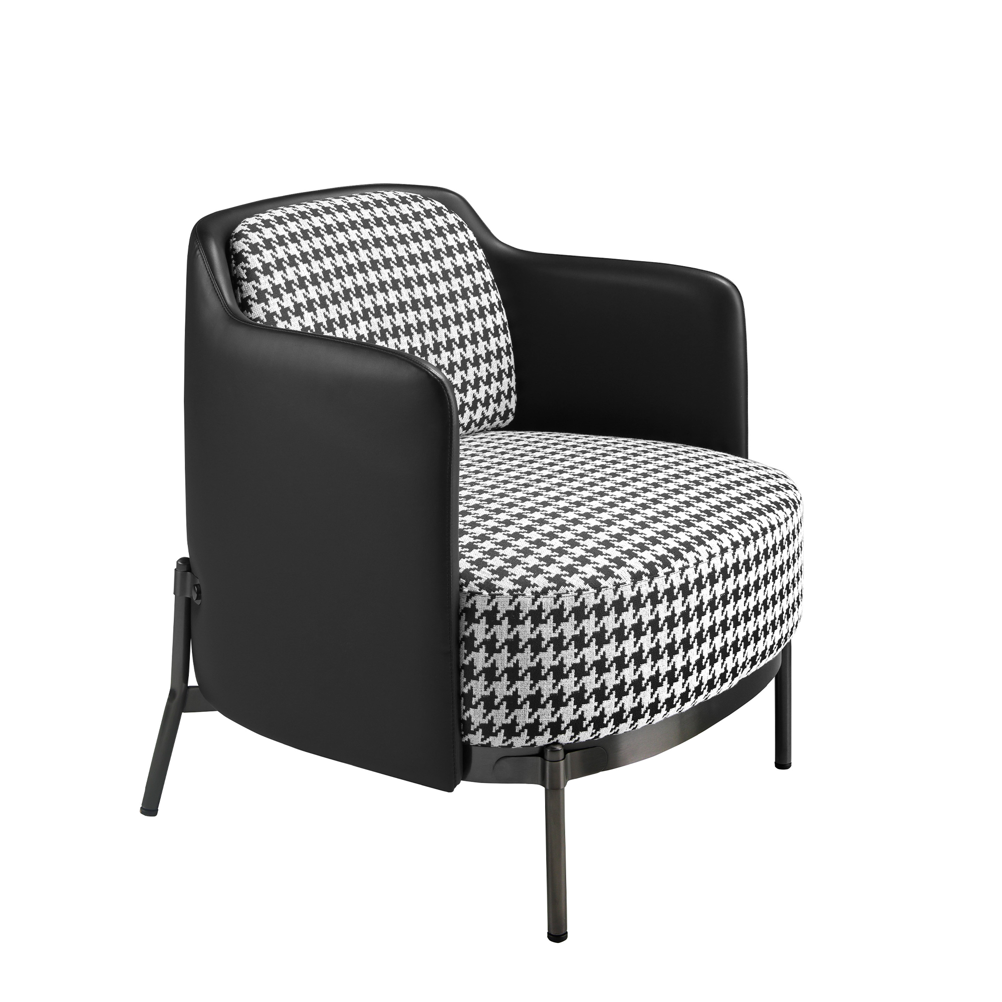 Black and white fabric and black leatherette  armchair