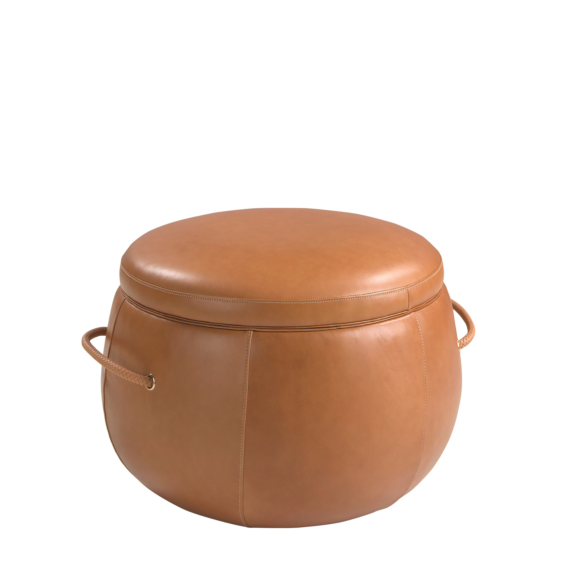 Pouf en cuir camel