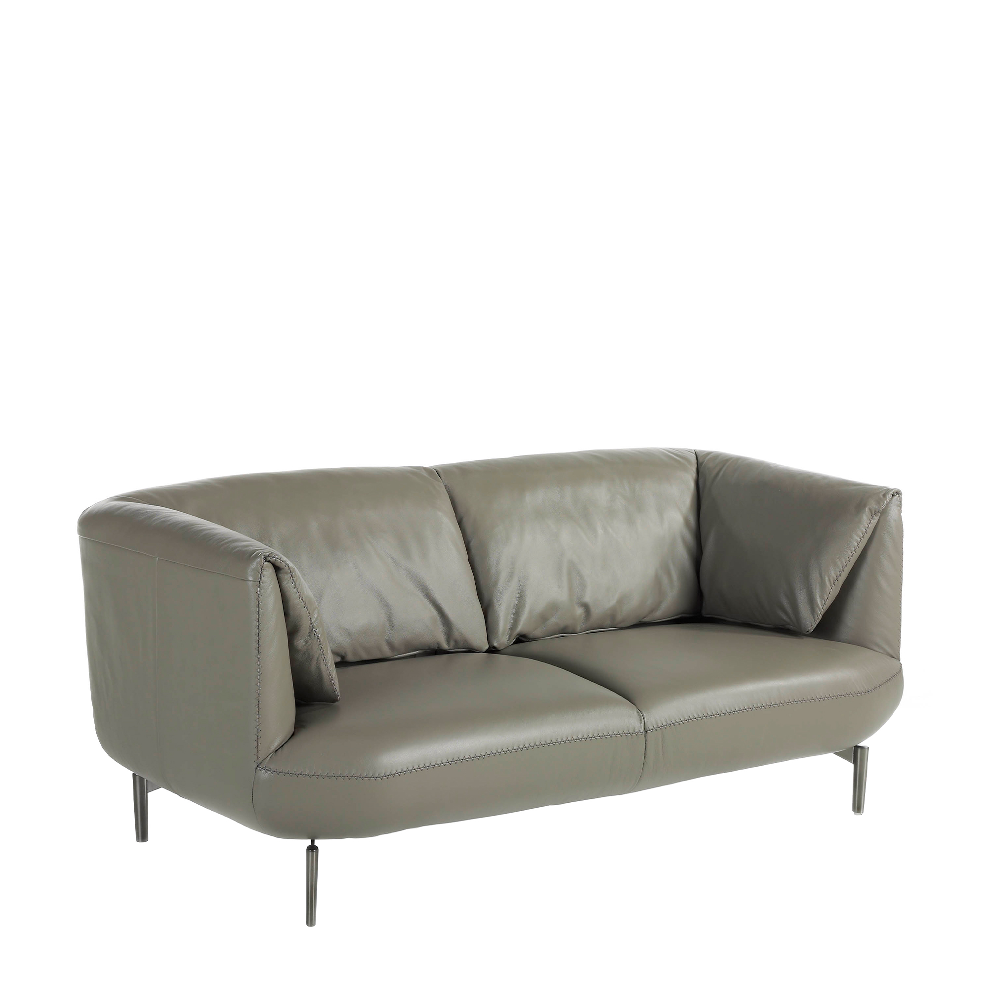 2-seater sofa upholstered in leather with polished steel legs
