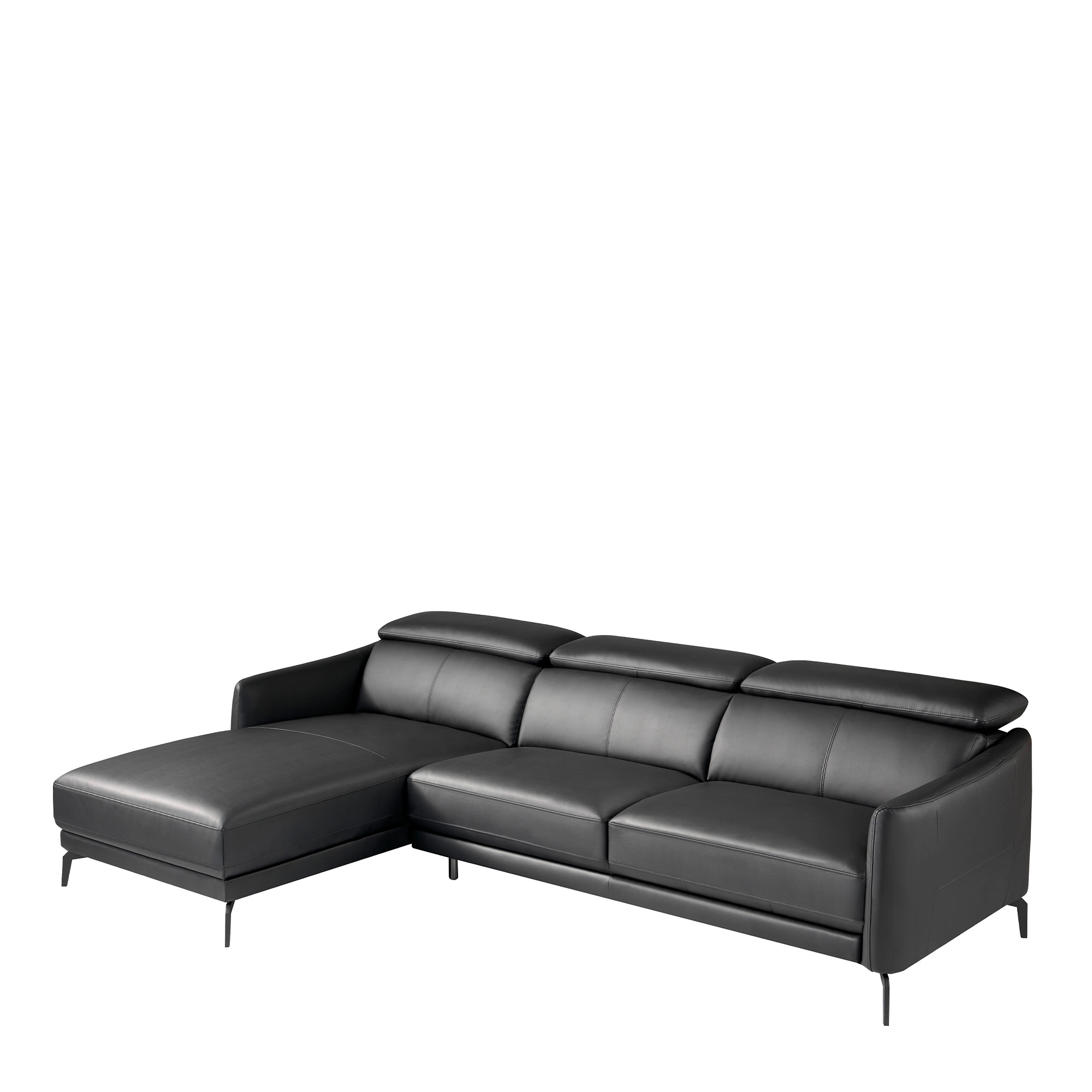 Sofá chaise longue tapizado en piel y patas acero negro