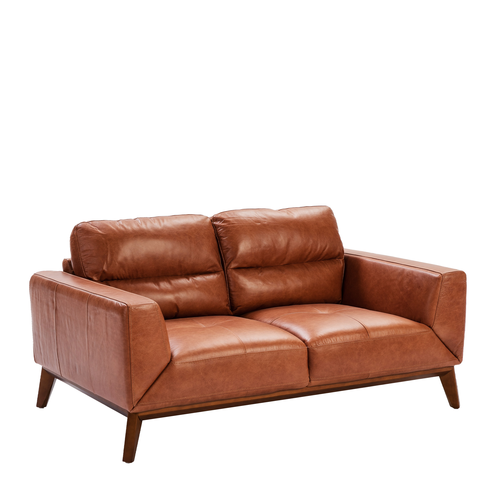 2-Sitzer-Sofa mit Lederbezug und Beinen aus Walnussholz