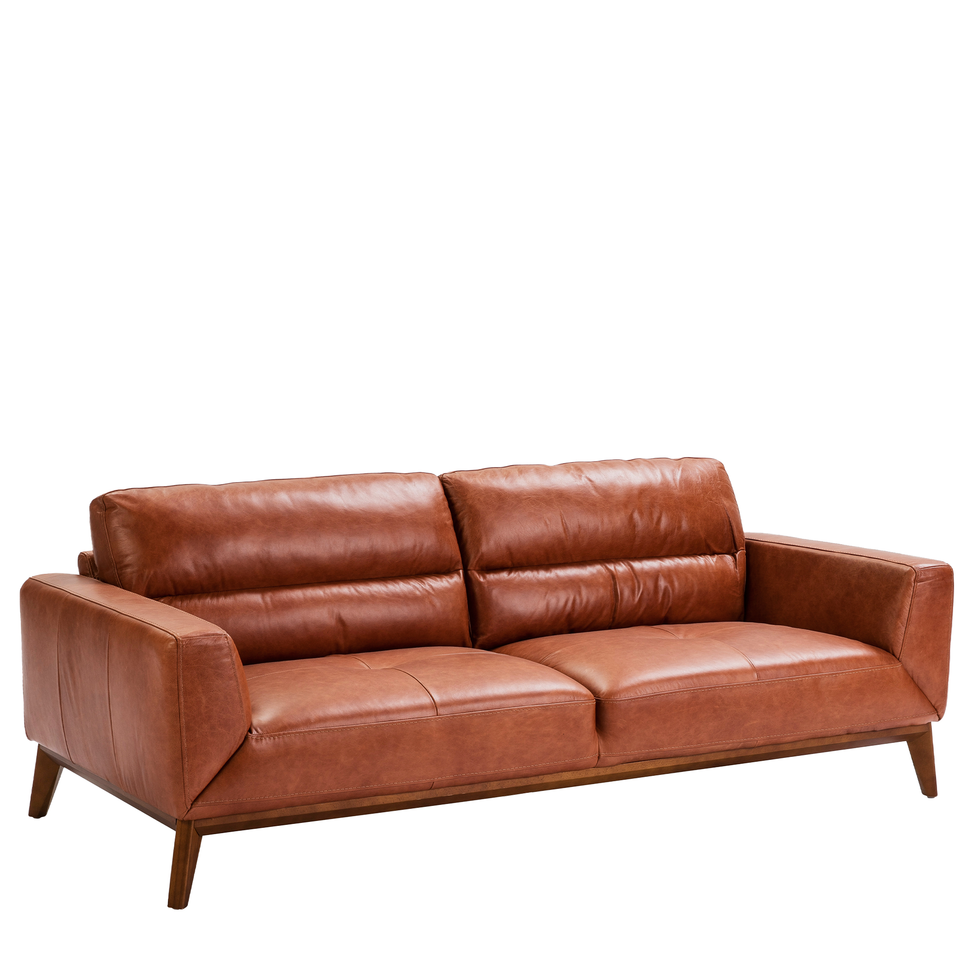 3-seater sofa upholstered in leather with Walnut wood legs