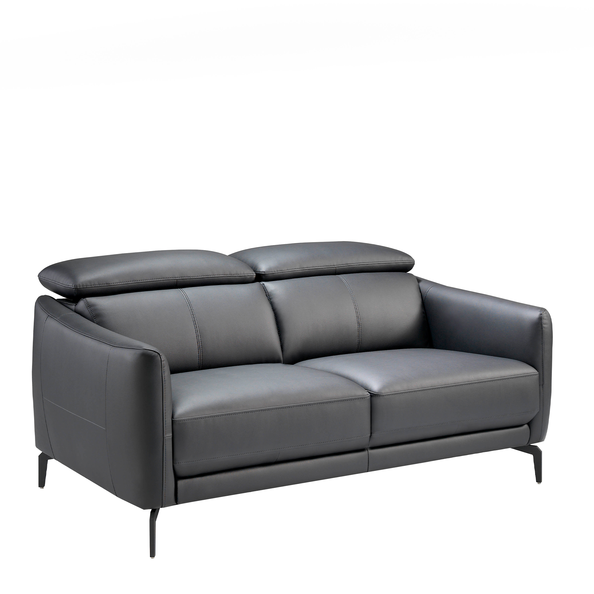 2-Sitzer-Sofa mit Lederbezug und schwarzen Stahlbeinen
