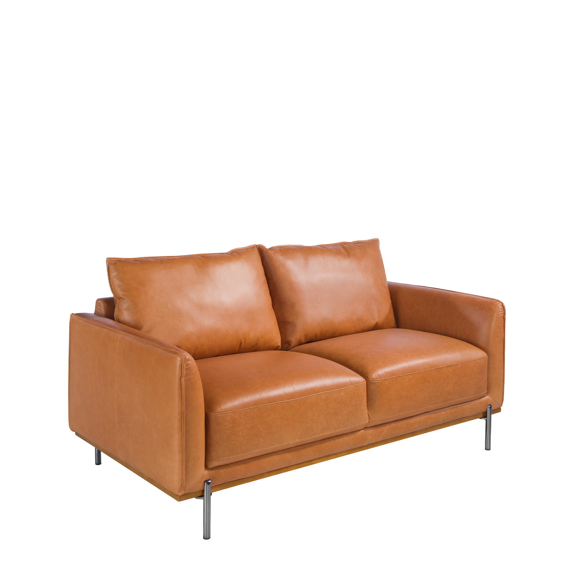 2-Sitzer-Sofa, gepolstert mit Leder, Beine aus abgedunkeltem Stahl