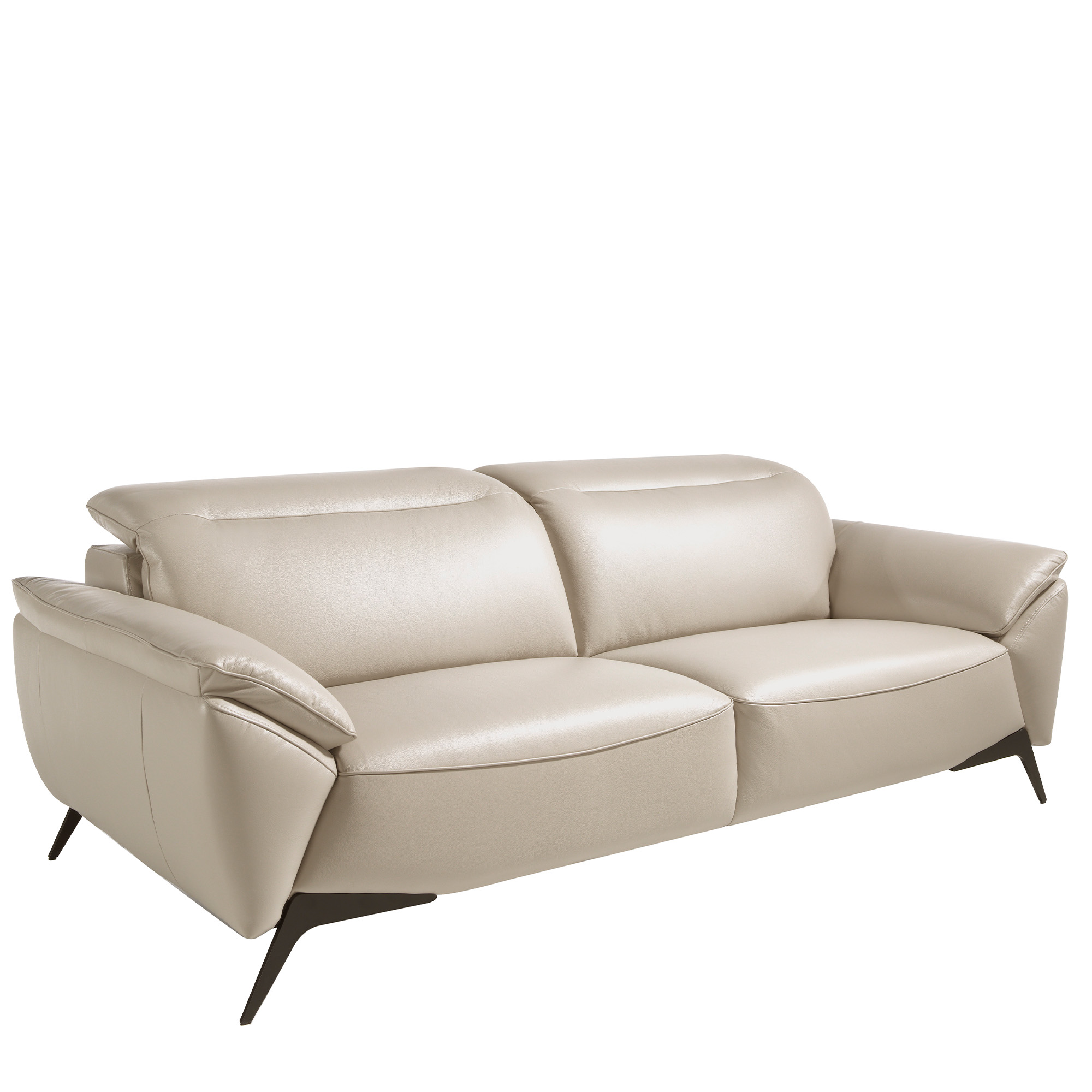 3-Sitzer-Sofa, gepolstert mit taupefarbenem Leder und schwarzen Stahlbeinen