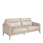 3 seater sofa upholstered in taupe grey leather with black steel legs