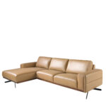 Leather upholstered chaise longue sofa with black steel legs