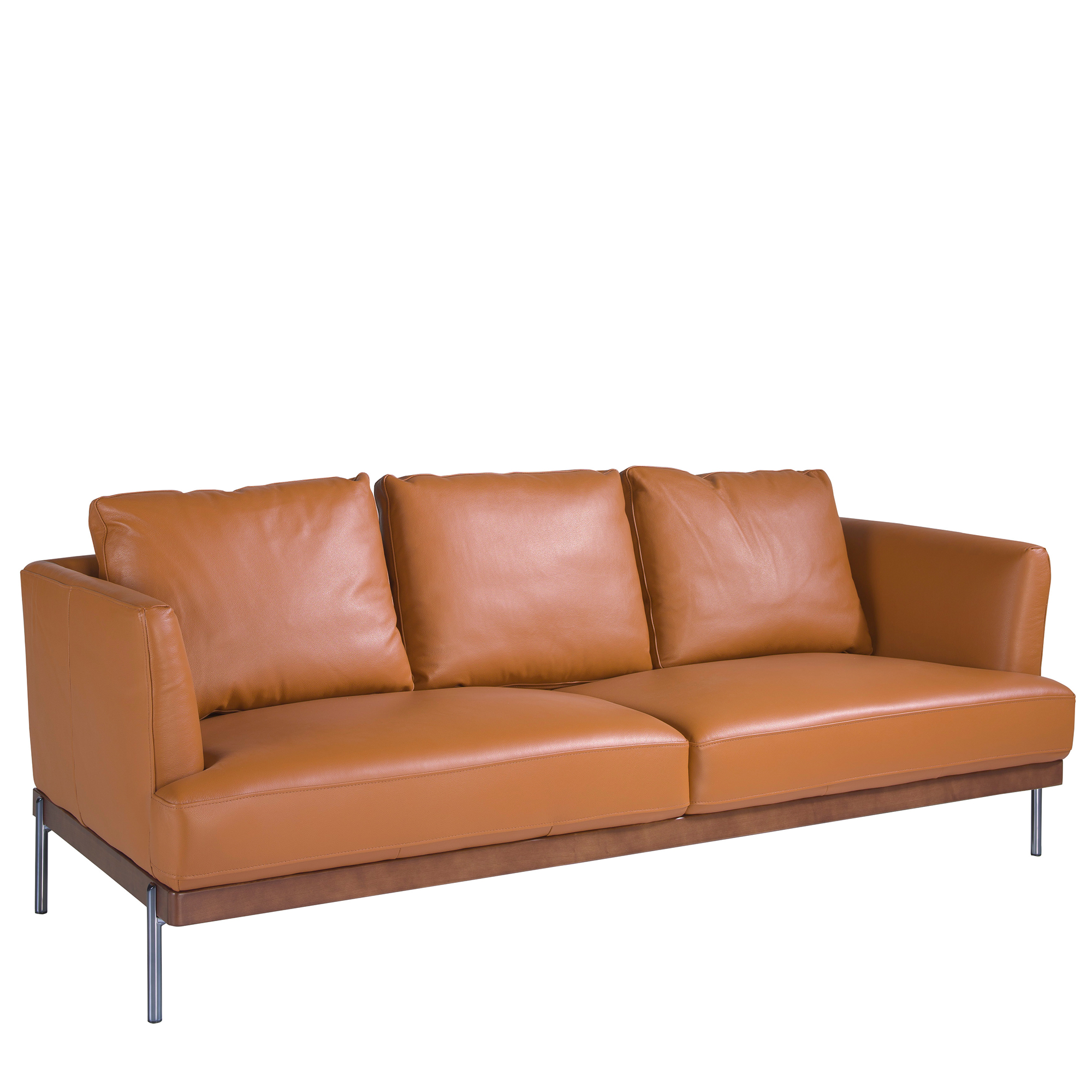 3-Sitzer-Sofa, gepolstert mit Leder, Beine aus abgedunkeltem Stahl