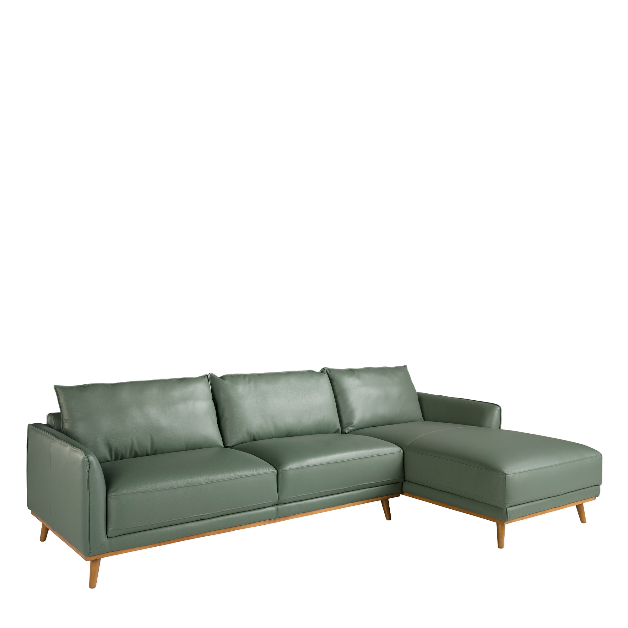 canapé d’angle droite en cuir vert