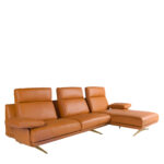 Chaise longue droite en cuir terracotta marron