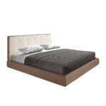 Brown fabric and brown eco-leather upholstered bed