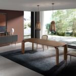 Credenza in legno grigio scuro, acciaio nero e piano in noce