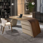 Bureau en simili cuir et noyer