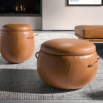 Camel leather pouffe