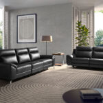 3-местный кожаный диван для отдыха черного цвета