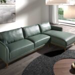 Right chaise longue sofa in green leather