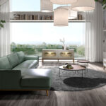 Linkes Chaiselongue-Sofa aus grünem Leder