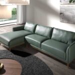 Left chaise longue sofa in green leather