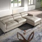 Chaiselongue-Sofa rechts sandfarbenes Leder