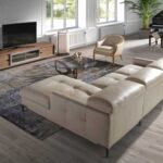 Right chaise longue sofa sand leather