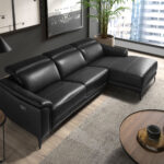 Right chaise longue relaxation sofa in black leather