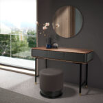 Rectangular console walnut, matt dark grey wood and black steel