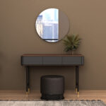 Rectangular console walnut, matt dark grey wood and black steel