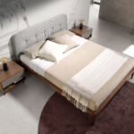 Кровать с обивкой из серой ткани 160 x 200